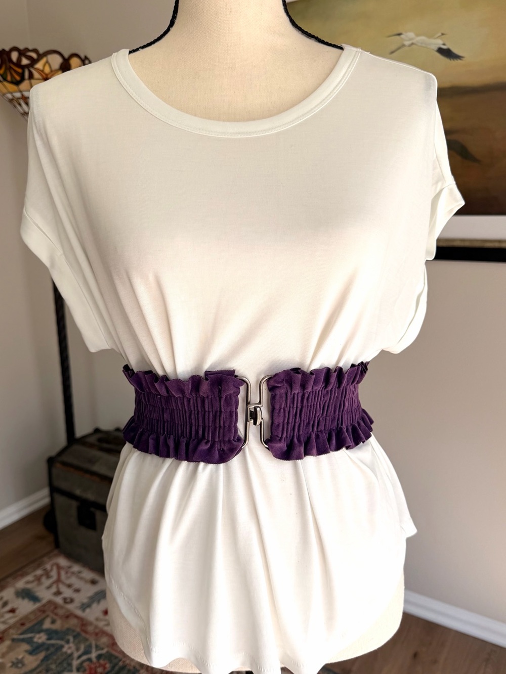 Purple Velvet Ruched Ruffle Stretch Corset Waist Belt Y2K
